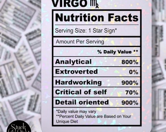 Virgo Nutrition Facts Zodiac Sticker | Vinyl Stickers | Laptop Stickers | Waterproof Stickers | Car Decal | Zodiac | Astrology