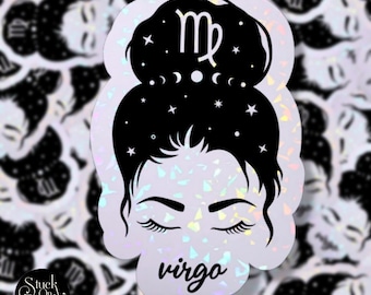 Virgo Witchy Woman Bun Sign Zodiac Sticker | Vinyl Stickers | Laptop Stickers | Waterproof Stickers | Car Decal | Zodiac | Astrology