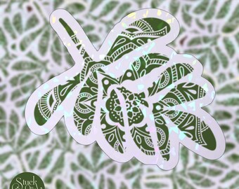 Pegatina holográfica de mandala de hoja: vinilo impermeable