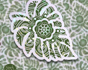 Pegatina holográfica de mandala de hoja: vinilo impermeable