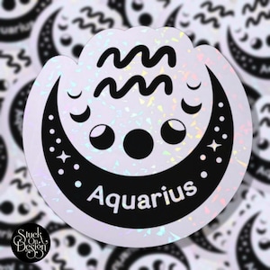 Aquarius Moon Phases Zodiac Sticker | Autocollants en vinyle | Autocollants pour ordinateur portable | Autocollants imperméables | | de décalcomanie de voiture | du zodiaque Astrologie