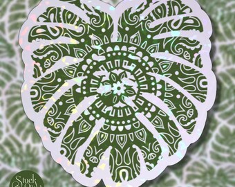 Pegatina de mandala de hoja: vinilo holográfico impermeable