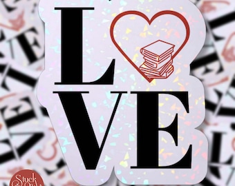 Pegatina holográfica "Love Books": vinilo impermeable