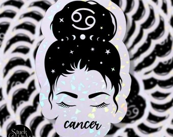 Cancer Zodiac Holographic Sticker: Witchy Woman Astrology Car Decal