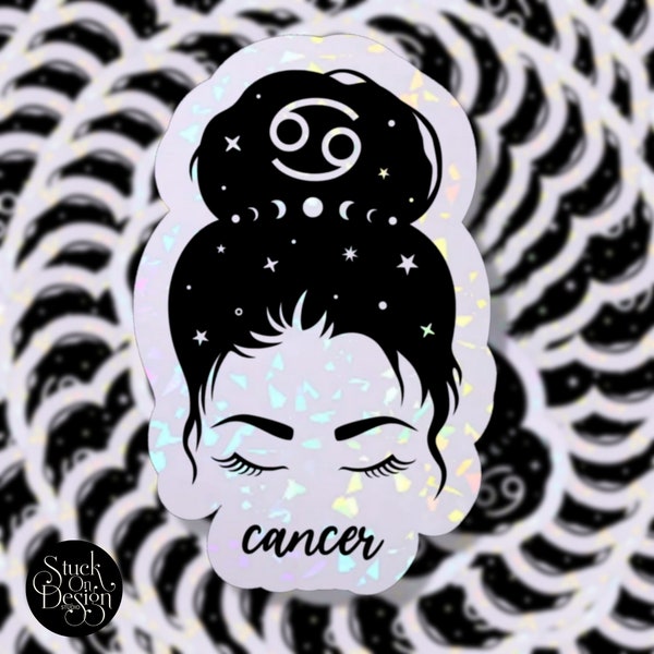 Cancer Witchy Woman Bun Sign Zodiac Sticker | Vinyl Stickers | Laptop Stickers | Waterproof Stickers | Car Decal | Zodiac | Astrology