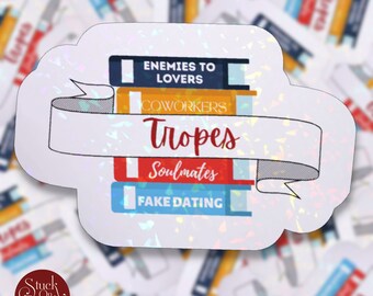 Pegatina de pila de tropos de libros: vinilo holográfico (6,35 cm)