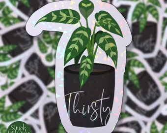 Vinilo adhesivo de planta sedienta: calcomanía holográfica impermeable hecha a mano