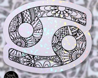 Pegatina de mandala del zodiaco Cáncer: Calcomanía holográfica astrológica para coche