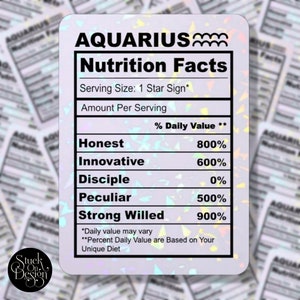 Aquarius Nutrition Facts Zodiac Sticker | Autocollants en vinyle | Autocollants pour ordinateur portable | Autocollants imperméables | | de décalcomanie de voiture | du zodiaque Astrologie