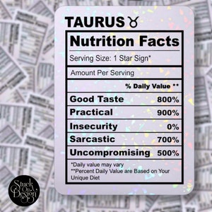 Taurus Nutrition Facts Zodiac Sticker | Autocollants en vinyle | Autocollants pour ordinateur portable | Autocollants imperméables | | de décalcomanie de voiture | du zodiaque Astrologie