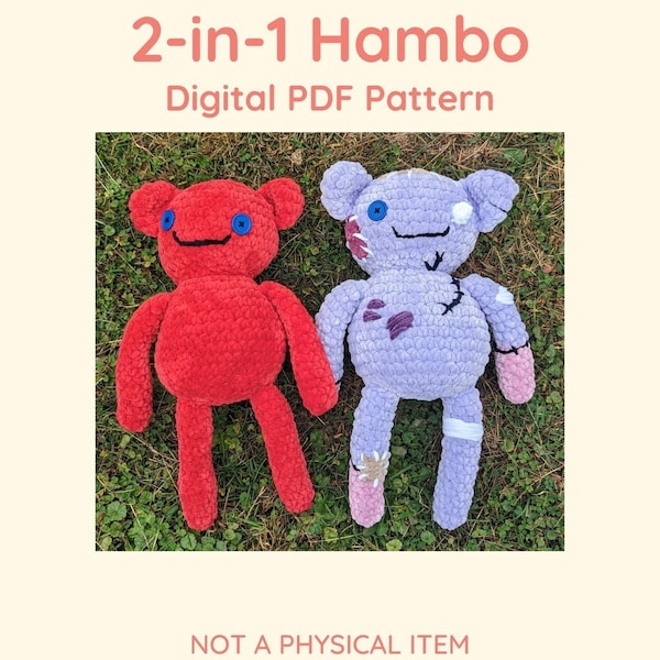 2-in-1 New & Worn Hambo Crochet Pattern Pdf File // Amigurumi Marceline's Bear Plushie Adventure Time // NOT PHYSICAL ITEM
