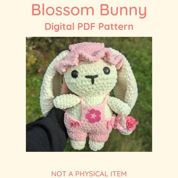 Blossom Bunny in Overalls Crochet Amigurumi Pattern Pdf File // NOT PHYSICAL ITEM // includes accessories - dungarees, hat, flower basket