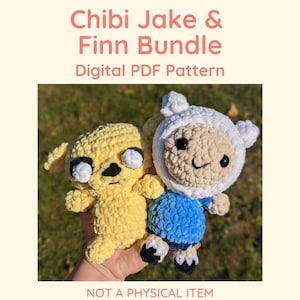 Jake the Dog & Finn the Human Crochet Pattern Bundle Pdf File // Chibi Style Amigurumi Plushie Adventure Time // NOT PHYSICAL ITEM