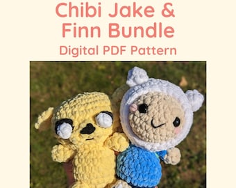 Jake the Dog & Finn the Human Crochet Pattern Bundle Pdf File // Chibi Style Amigurumi Plushie Adventure Time // NOT PHYSICAL ITEM