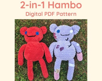 2-in-1 New & Worn Hambo Crochet Pattern Pdf File // Amigurumi Marceline's Bear Plushie Adventure Time // NOT PHYSICAL ITEM