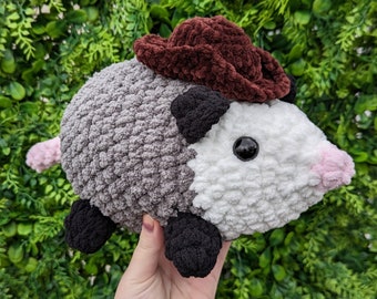 MTO Cowboy or Plain Opossum Crochet Plushie // handmade amigurumi stuffed animal toy cute kawaii gift for her him cowboy hat possum critter