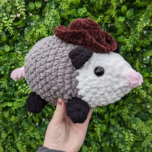Cowboy or Plain Opossum Crochet Plushie // handmade amigurumi stuffed animal toy cute kawaii gift for her him cowboy hat possum critter