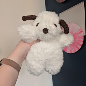 Weighted Fluffy Soup Belly Puppy Dog Crochet Plushie // fuzzy handmade plush amigurumi stuffed animal toy cute kawaii gift