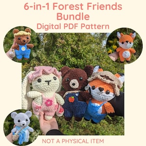 Paquete de patrones 6 en 1 de amigos del bosque: oso, conejito y zorro // Archivo PDF - NO ES UN ARTÍCULO FÍSICO // Instrucciones de crochet para amigurumi kawaii