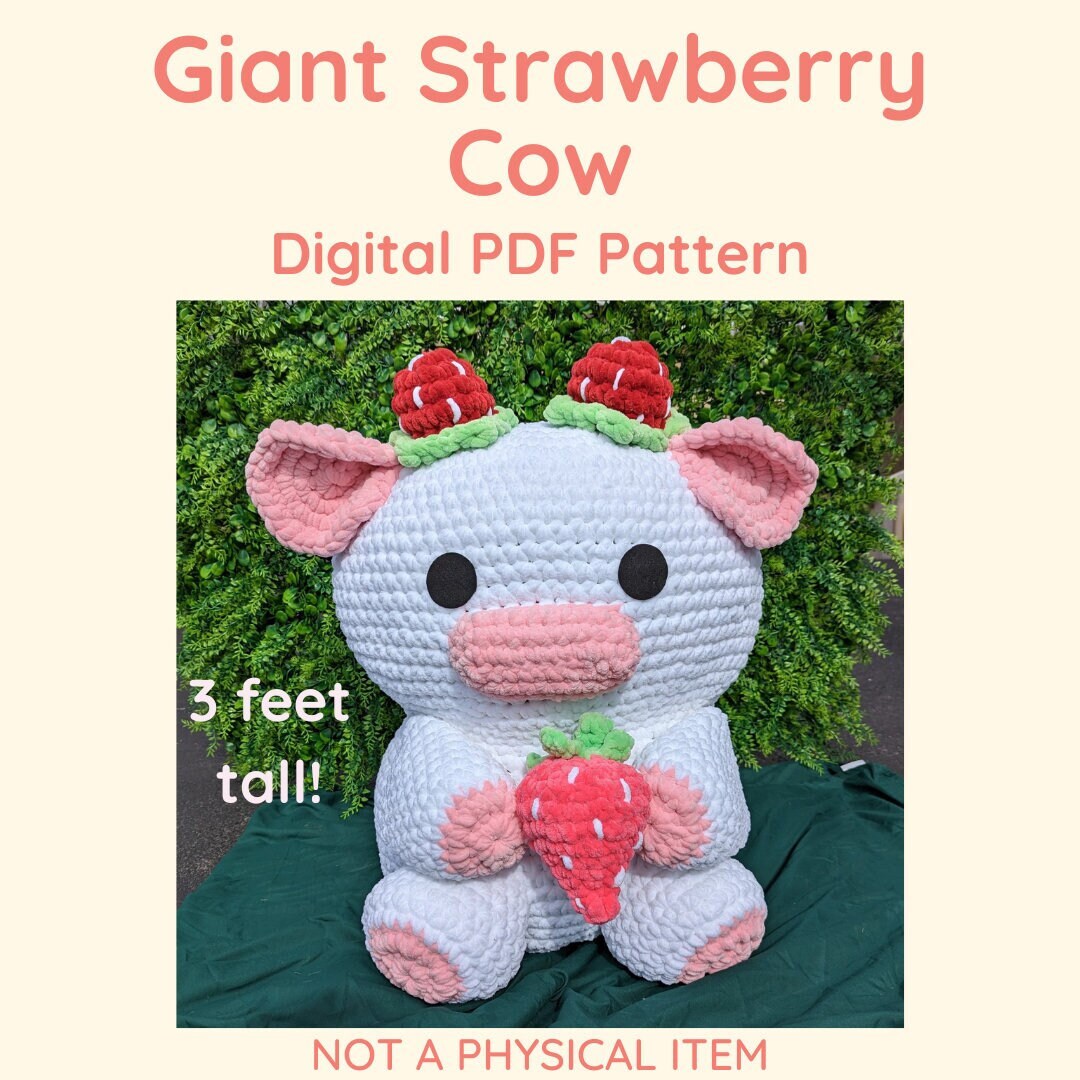 Giant Strawberry Cow Crochet Amigurumi Plushie Pattern Pdf File // NOT