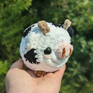 Classic Chubby Cow Stress Ball Crochet Plushie // handmade amigurumi stuffed animal toy cute kawaii gift for her him
