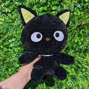 MTO Jumbo Kawaii Japanese Black Kitty Cat Crochet Plushie // handmade amigurumi stuffed animal toy cute kawaii gift for her him