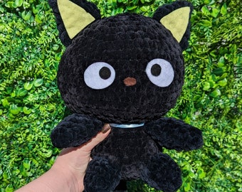 MTO Jumbo Kawaii Japanese Black Kitty Cat Crochet Plushie // handmade amigurumi stuffed animal toy cute kawaii gift for her him