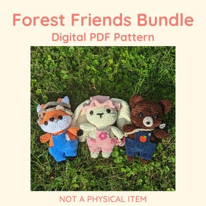 3-in-1 Forest Friends Crochet Amigurumi Pattern Bundle Pdf File / includes Nature Bears, Blossom Bunny, & Farmer Fox w/ all accessories
