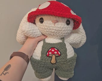 MTO Jumbo White Mushroom Bunny Crochet Plushie // Removable Hat