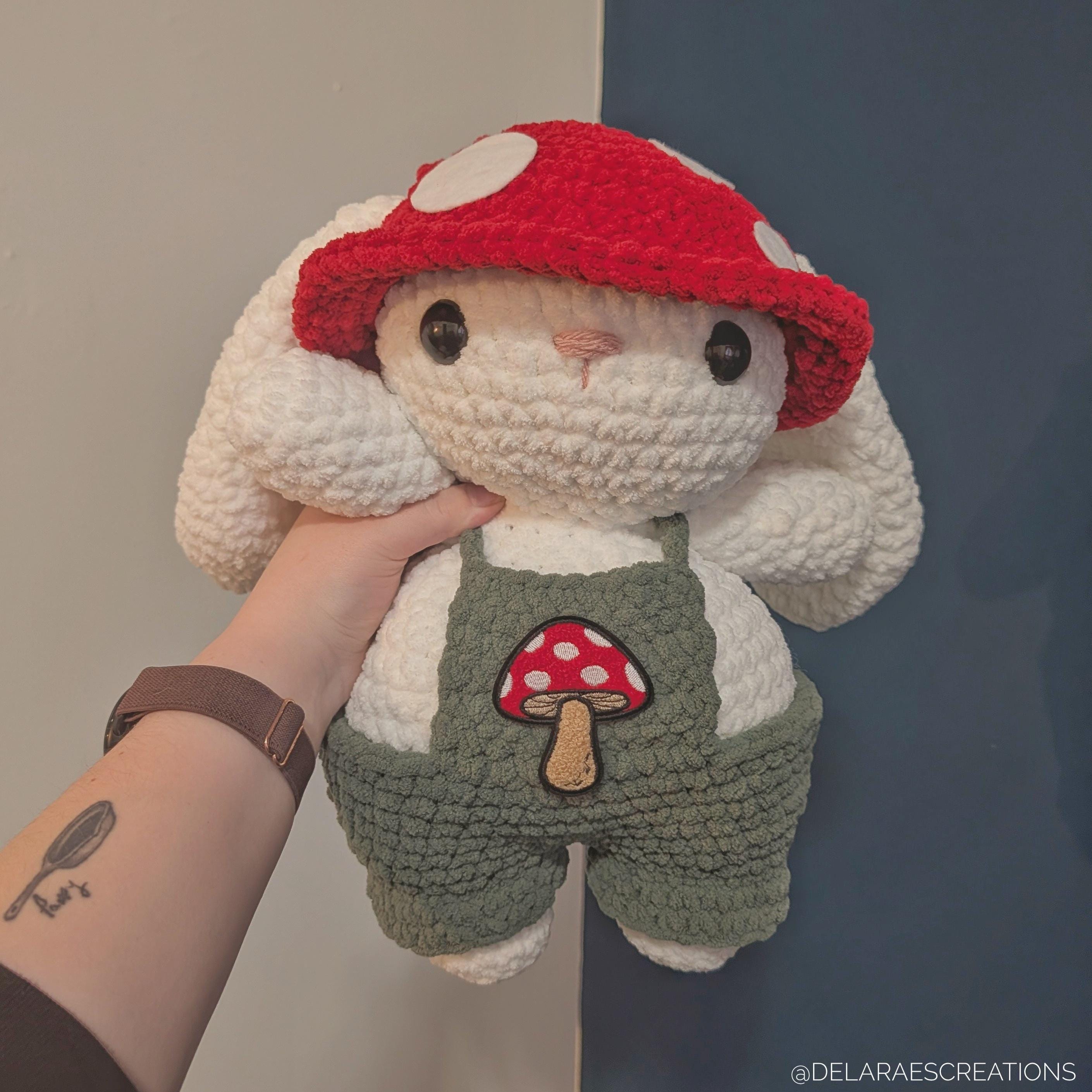 MTO Jumbo White Mushroom Bunny Crochet Plushie // Removable Hat