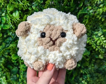 MTO Jumbo Fuzzy Fluffy Baby Sheep Puff Crochet Plushie // handmade amigurumi stuffed animal easter cute gift for him her