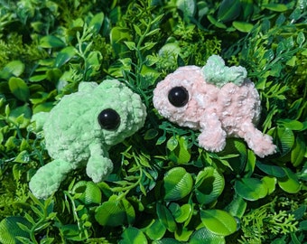 MTO Pastel Baby Frog Crochet Plushie // strawberry velvet frog handmade amigurumi stuffed animal plush toy cute kawaii gift for her him