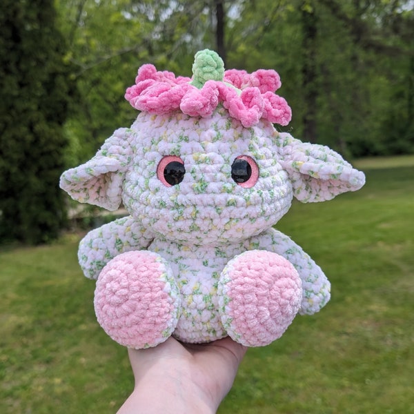 Light Pink Flower Goblin Sprite Crochet Plushie // handmade amigurumi stuffed animal plush toy fairy cottagecore whimsical mystical kawaii