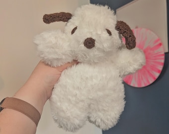 Gewogen pluizige soep buik puppy hond gehaakte knuffel//fuzzy handgemaakte pluche amigurumi knuffeldier speelgoed schattig kawaii cadeau
