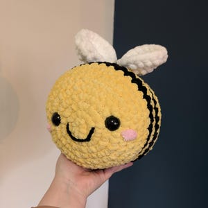 Jumbo Classic Bee Crochet Pillow Plushie // handmade amigurumi bumble insect stuffed animal spring easter cute kawaii gift for him her