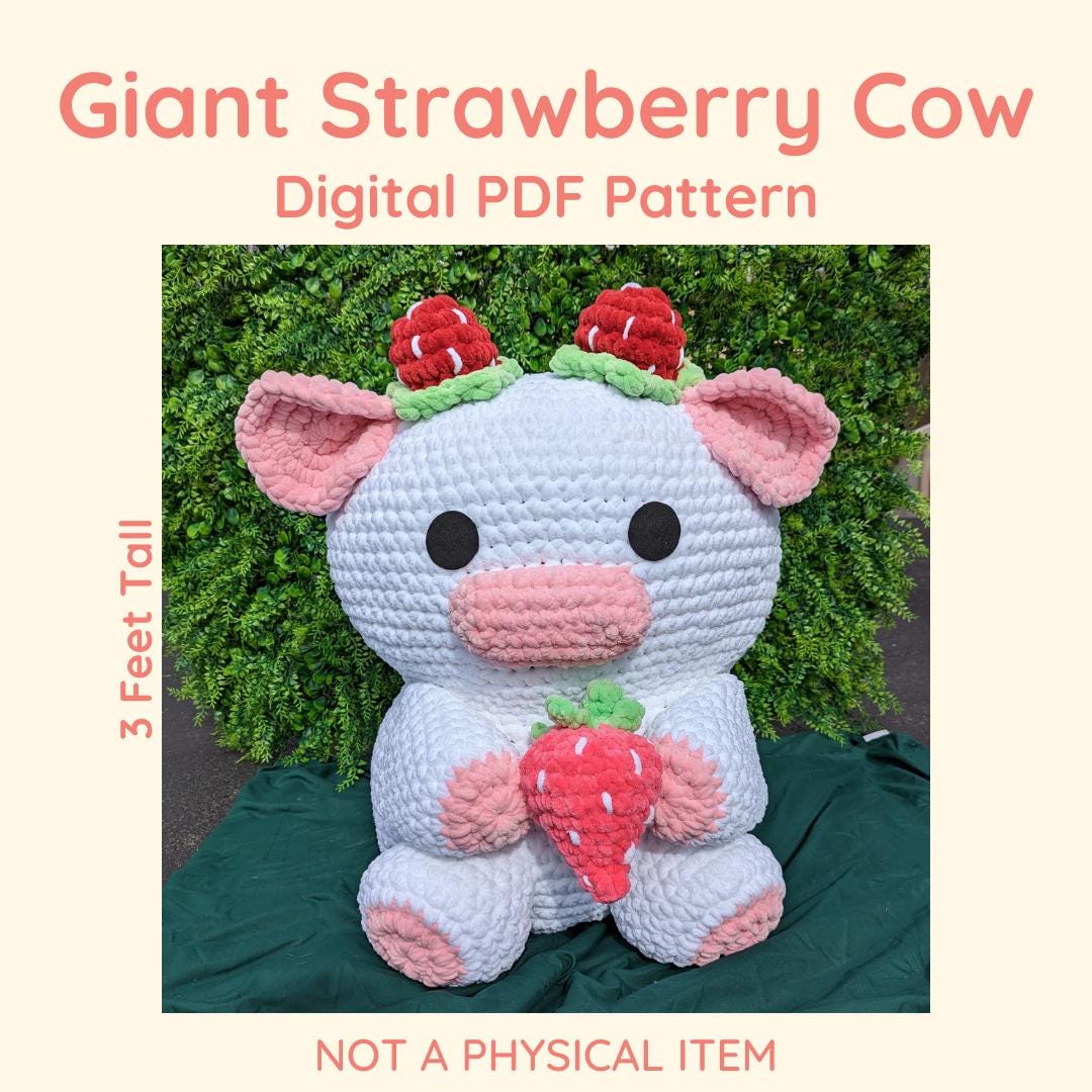 16 Strawberry Cow Crochet Patterns for Plushies, Loveys, and Blankets 11 Giant Strawberry Cow