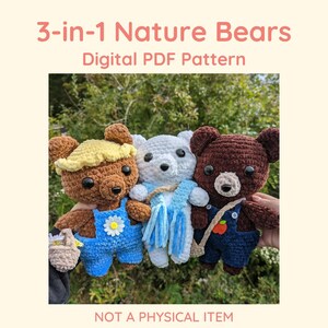 Patrón Osos de la Naturaleza 3 en 1, incluye accesorios // Archivo Pdf - ARTÍCULO NO FÍSICO // Instrucciones de crochet tutorial amigurumi kawaii
