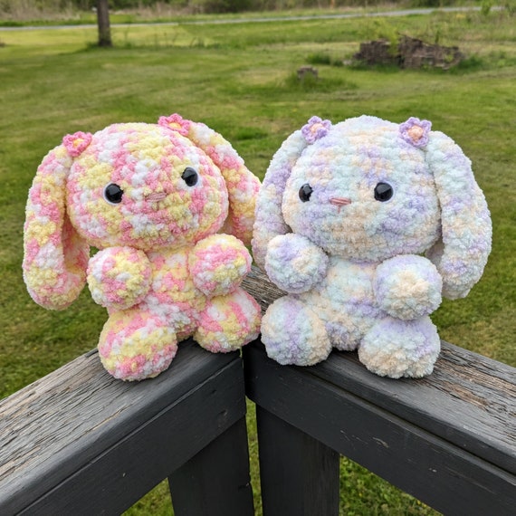 Jumbo Fluffy Strawberry Banana Bunny Crochet Plushie // Handmade