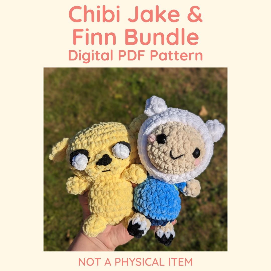 Jake the Dog \u0026 Finn the Human haakpatroonbundel pdf-bestand //  amigurumi-knuffel in chibi-stijl Adventure Time // GEEN FYSIEKE ITEM - Etsy  België, image size:1080x1080
