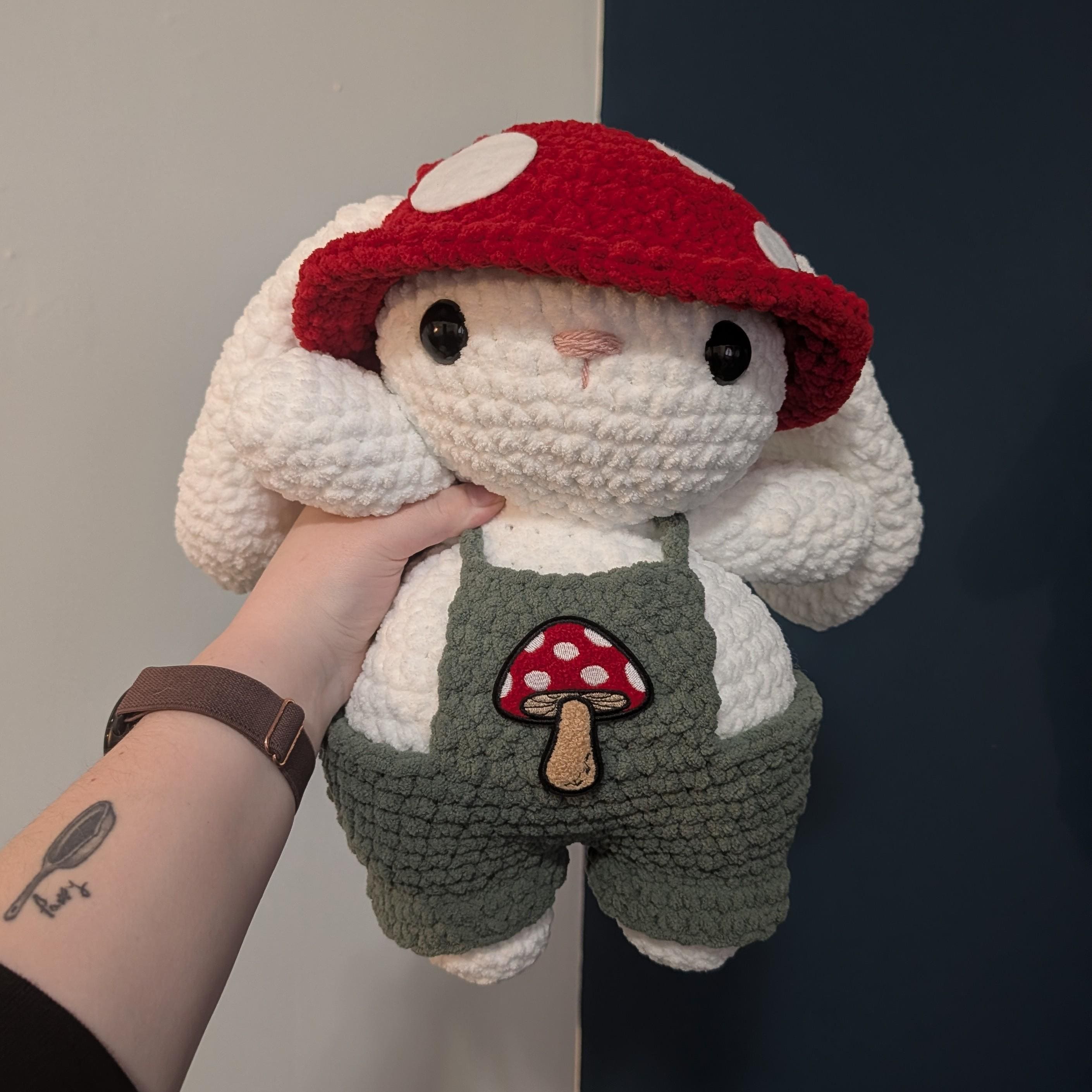 MTO Jumbo White Mushroom Bunny Crochet Plushie // Removable Hat