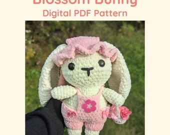 Blossom Bunny in Overalls Crochet Pattern // Pdf File - NOT PHYSICAL ITEM // amigurumi kawaii tutorial crochet instructions