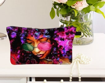 Black Art Lady Afro Travel Wristlet Purse Pouch Gift Set Pink Red Free Shipping 