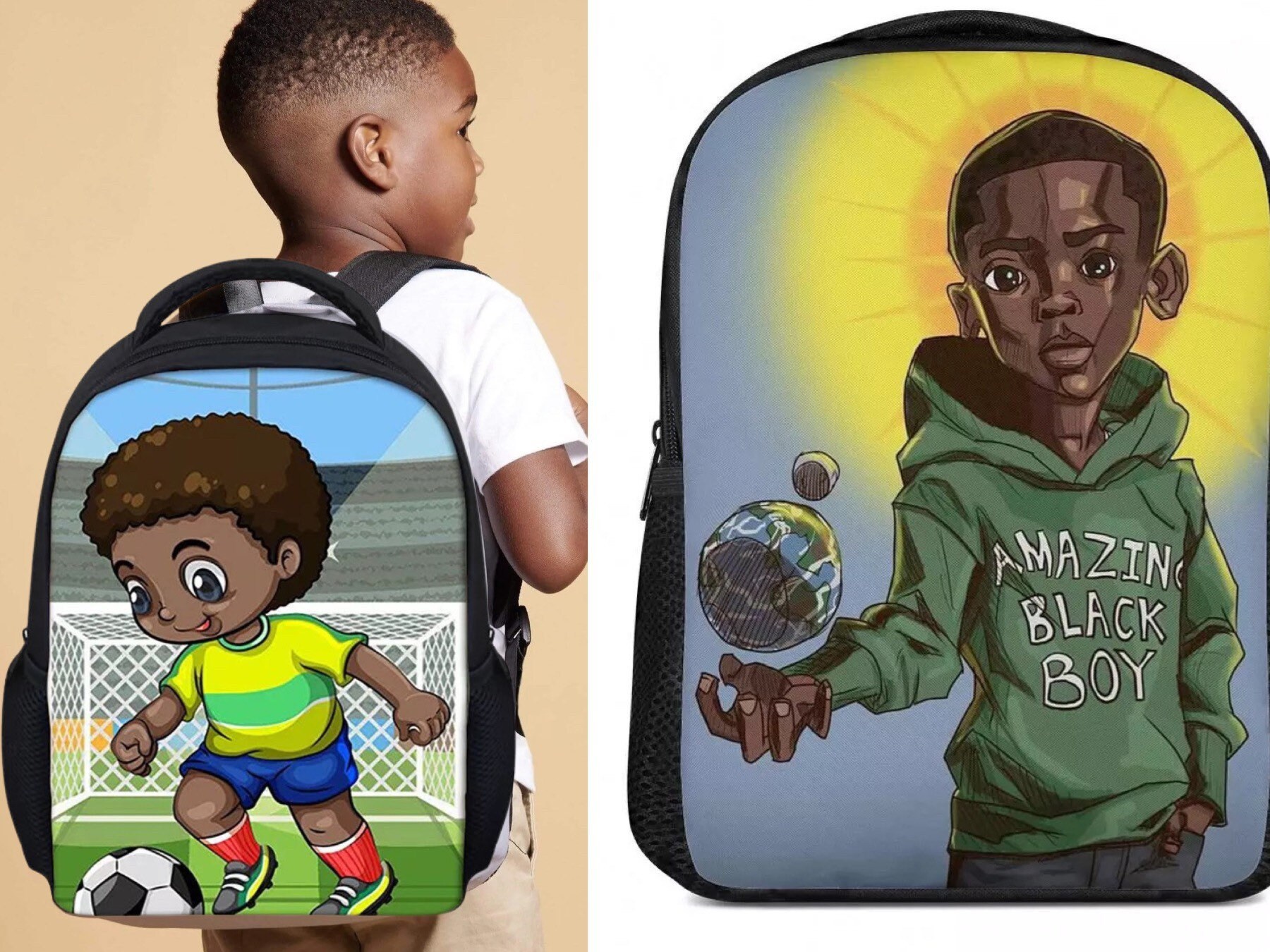 Custom Afro Boy Navy Blue Backpack, Back to School Backpack, Boy