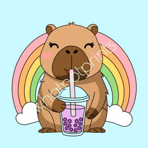 Capybara Boba PNG & SVG: Pastel Rainbow Clipart (Digital Download