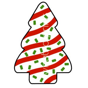 May include: A Christmas tree-shaped design with a black outline. The tree is white with red diagonal stripes and green sprinkles. The design is likely for a holiday-themed craft or decoration.
