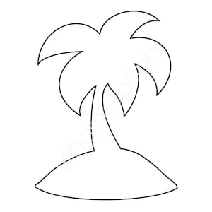 Palma commerciale su una piccola isola, contorno, silhouette, stencil o modello PNG con sfondo trasparente, download digitale istantaneo