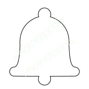 Puede incluir: Un dibujo lineal sencillo en blanco y negro con forma de campana. El contorno es limpio y grueso, formando la silueta clásica de una campana con un pequeño mango circular en la parte superior y un badajo circular en el centro inferior.