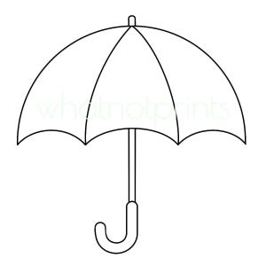 May include: A black and white line drawing of an umbrella. The umbrella is open, with a curved top and a handle that curves at the end. The text "whatnotprints" is faintly visible on the umbrella.