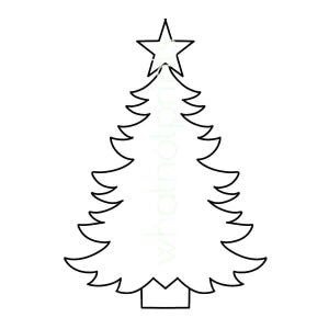 May include: A black and white outline of a Christmas tree with a star on top.