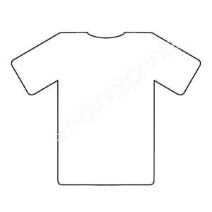 May include: A blank white t-shirt outline with a black border. The shirt has short sleeves and a crew neck. The image is a simple, minimalist design, suitable for print-on-demand or design mockups.
